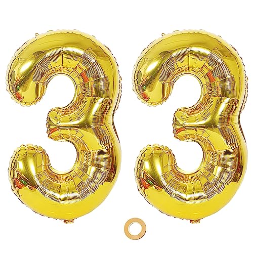 Ceqiny Digitaler Ballon Luftballons Nummer Zahl 33 Ballon Großer Folienballon in 40" 2 Stück Zahlenballons Digitaler Ballon in Gold für Geburtstag Hochzeit Jubiläum oder Sonstige Feierliche Anlässe von Ceqiny