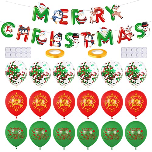 Ceqiny Weihnachten Luftballons Kit, Weihnachtsballon Dekoration Kit, Frohe Weihnachten Banner, Ballon Set für Weihnachtsparty Deco Ballons für Weihnachten, Weihnachten Dekorationen von Ceqiny