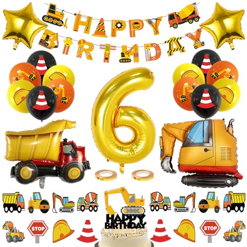 Geburtstagsdeko 6 Jahre Junge Auto Geburtstag Deko Riesen Fahrzeug Folienballon Deko Kindergeburtstag Bagger Luftballons Kuchendeko für Jungen Kinder Geburtstag Auto Thema Party Dekoration Set von Ceqiny