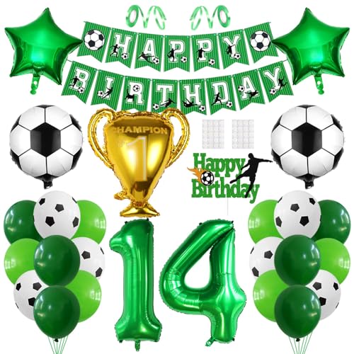 Luftballon 14. Fußball Geburtstagsdeko 14 Jahre Junge Geburtstag 14 Deko Fussball Folienballon Happy Birthday Banner Zahl 14 Ballon Football Kuchendeko Grün Luftballon 14. Geburtstag Party Dekoration von Ceqiny