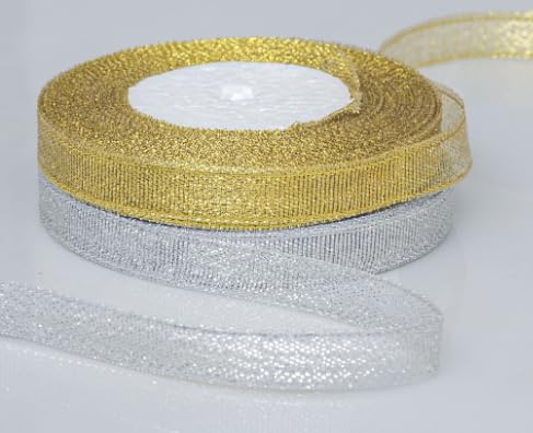 2 Rollen 20mm Organza Band,Gold und Silber Geschenkband Weihnachten,44M Dekoband Schleifenband,Organzaband Weihnachts Schleifenband Weihnachtsbänder,Satinband für Geschenk, Weihnachten und Hochzeits von Cerioll