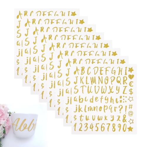 Glitzer Buchstaben Zahlen Aufkleber, Blätter Glitzer Buchstabe Und Zahl Aufkleber, Buchstaben Sticker Gold, 8 Blätter Buchstaben & Zahlen Sticker, Selbstklebenden Buchstaben Und Zahlen Sticker (Gold) von Cerioll