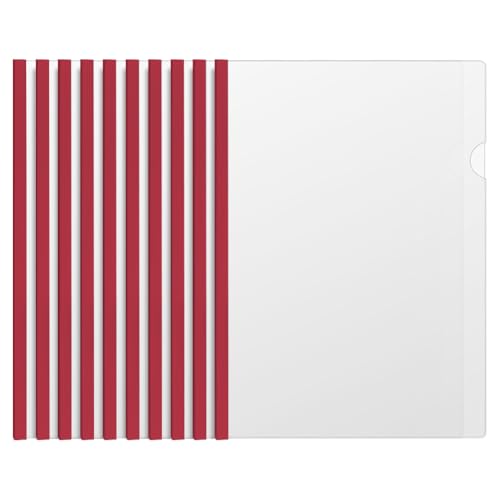 Klar A4 Sliding Bar Binder, 10 Stück Kunststoff A4 Sliding Bar Binder, Transparente Schiebe Ordner Kunststoff Mit Schiebeleiste, Ordnerschieber, Für Office File Dokumente Organizer (Rot) von Cerioll