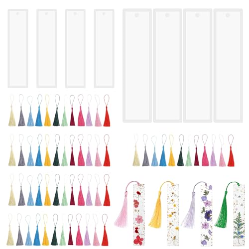 Lesezeichen Epoxidharz Formen Set, Lesezeichen Harz Form, DIY Lesezeichen Silikonform Harz, Lesezeichen Harz Form Mit 60 Quasten, 8 Lesezeichenform Aus Kunstharz, Personalisiert Lesezeichen Harz Form von Cerioll
