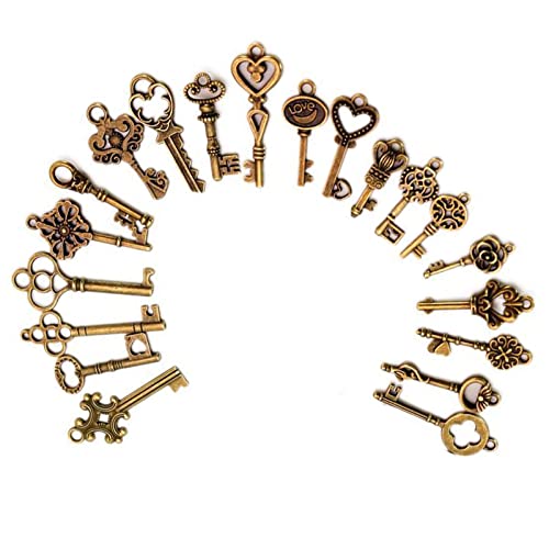 Vintage Schlüssel, Antike Schlüssel, Antiken Anhänger Set, 20 PCS Bronze Skelett Schlüssel Anhänger, DIY Halskette Anhänger, Retro Rustikale Skelettschlüssel, Vintage Keys Deko, Antikbronze Charms von Cerioll
