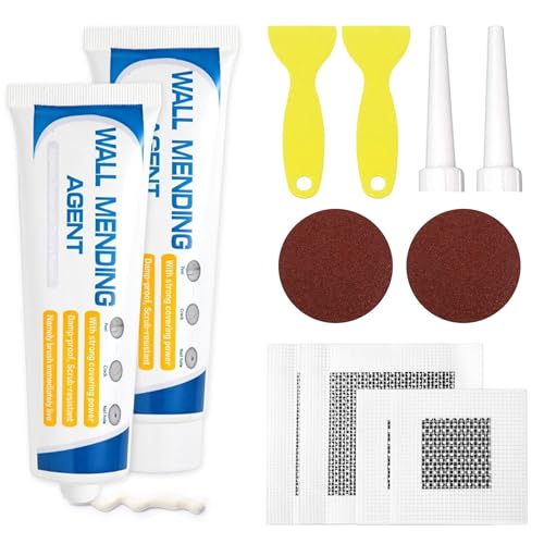 Wandfüller-Reparatur-Set, 2 Stück, Wandreparaturcreme, mit Schaber, Trockenbau-Reparaturflicken, Schleifpapier, für Risse, Peeling, Graffiti (weiß) von Cerioll