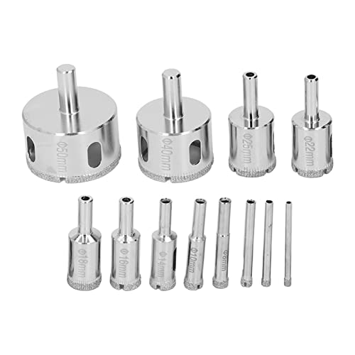 12 Stcs Diamond-Bohrer-Bits, Diamantlochsägen-Set, Premium-Glasbohrbit, 0,16 Zoll 1,97 Zoll (4 mm-50 mm), zum Schneiden von Flaschen, Töpfen, Marmor, Granitstein, Fliesen von Cerlyiont
