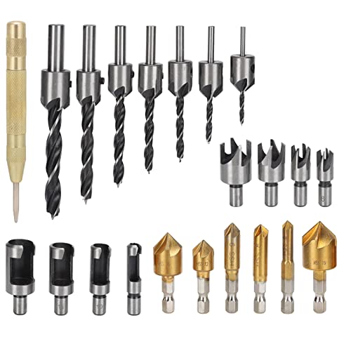 23 Stück Holz bearbeitungs kammer Bohr werkzeug, einschl ießlich 6 Stück 1/4-Zoll Hex 5 Flöte 90 Grad Countersink-Bohrer, 8 Stück Holz stecker bohrer, mit L-Schraubens chl üssel, 23 Stück Holz bearbeitungs kammer Bohr werkzeug, einschl ießlich 6 Stück 1/4-Zoll Hex 5 Flöte 90 Grad Countersink-Bohrer, 8 Stück Holz stecker bohrer, mit L-Schraubens chl üssel, von Cerlyiont
