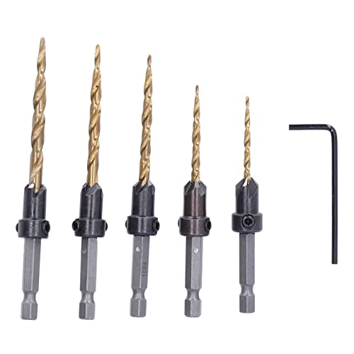 5pcs Countersink -Bohrbitset, sich verjüngte Bohrerbits, 1/4 Hex Shank Schnellwechsel und Allen -Schraubenschlüssel, für Holz, Faserplatten, Partikelscheibe, Kunststoff, PVC und 5pcs Countersink -Bohrbitset, sich verjüngte Bohrerbits, 1/4 Hex Shank Schnellwechsel und Allen -Schraubenschlüssel, für Holz, Faserplatten, Partikelscheibe, Kunststoff, PVC und von Cerlyiont