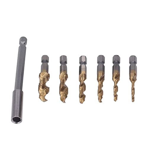 6 PCs Drill- und Hahneinsatz, metrische Kombination zum Bohrbit Set, M3 M4 M5 M6 M8 M10 Hex Shank, mit Verlängerungsstäben, zum Klopfen in Holz -Kunststoff -Aluminium -Dünnplatte (Gold) von Cerlyiont