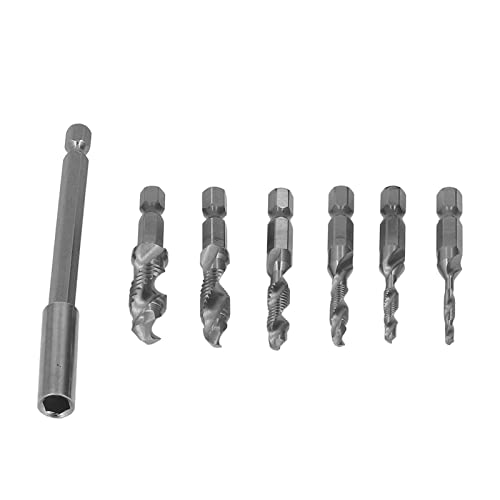 6 PCs Drill- und Hahneinsatz, metrische Kombination zum Bohrbit Set, M3 M4 M5 M6 M8 M10 Hex Shank, mit Verlängerungsstäben, zum Klopfen in Holz -Kunststoff -Aluminium -Dünnplatte (Silber) von Cerlyiont