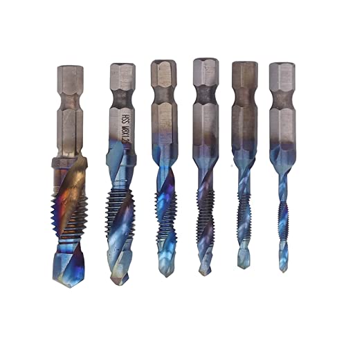 6 PCs Drill- und Tap -Set, Kombination TAPS -Bohrbits Set, metrische Gewinde -Tap -Bohrer, M3 M4 M5 M6 M8 M10 Hex Shank, zum Klopfen von Gewindern in Holzplastik und Aluminium (Farbe plattiert) von Cerlyiont