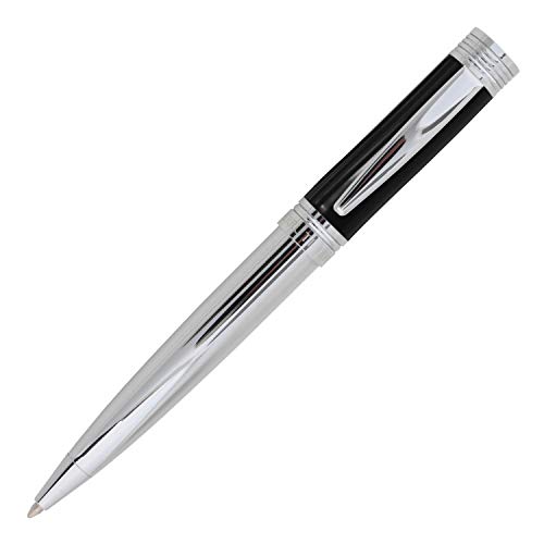 Cerruti Kugelschreiber 1881 Zoom Classic Black aus Messing in der Farbe Silber-Schwarz, Schriftfarbe Blau, Länge: 13,6cm, NS5554N von Cerruti