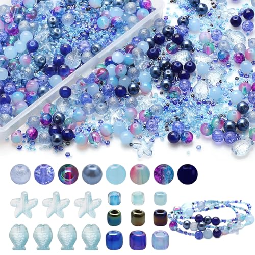 Glasperlen für die Armbandherstellung, bunte Glaskristallperlen zur Schmuckherstellung, Set, Abstandshalter-Perlen, 8 mm, braun, sortiert, runde Perlen, Ozean, Seestern, Kristall, Rocailles, Blau Glasperlen für die Armbandherstellung, bunte Glaskristallperlen zur Schmuckherstellung, Set, Abstandshalter-Perlen, 8 mm, braun, sortiert, runde Perlen, Ozean, Seestern, Kristall, Rocailles, Blau von CeruleTree