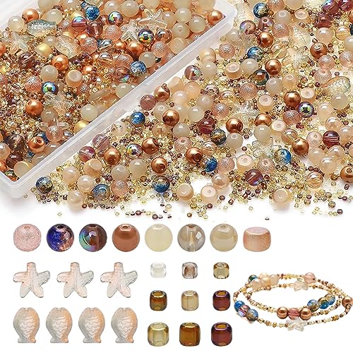 Glasperlen für die Armbandherstellung, bunte Kristallperlen für Schmuckherstellung, Set, Abstandshalter, 8 mm, verschiedene Perlen, Ozean, Seesternperlen und Rocailles, Braun Glasperlen für die Armbandherstellung, bunte Kristallperlen für Schmuckherstellung, Set, Abstandshalter, 8 mm, verschiedene Perlen, Ozean, Seesternperlen und Rocailles, Braun von CeruleTree