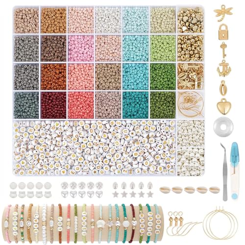 Glasperlen für die Schmuckherstellung, 3 mm, Rocailles-Glasperlen, Armbandherstellungs-Set, 24 Farben, kleine Perlen zum Sticken, buntes Perlen-Set für selbstgemachte Halsketten, Ohrringe, Handwerk Glasperlen für die Schmuckherstellung, 3 mm, Rocailles-Glasperlen, Armbandherstellungs-Set, 24 Farben, kleine Perlen zum Sticken, buntes Perlen-Set für selbstgemachte Halsketten, Ohrringe, Handwerk von CeruleTree