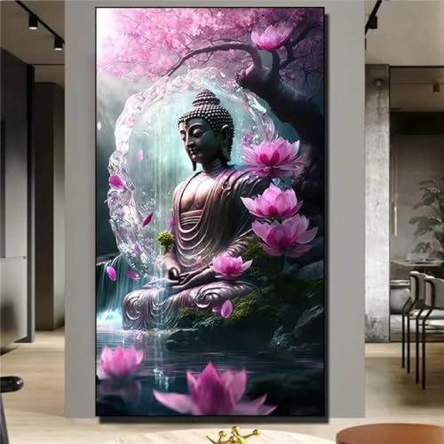 Diamond Painting Set for Adults and Children,Lotus-Buddha Large 5D DIY Full Drill Diamond Painting 30x60cm Round/Square Crystal Rhinestone Embroidery Diamond Art kits for Home Wall Decor Gifts12x24in von Cexeqee