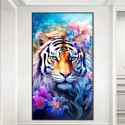 Diamond Painting Set for Adults and Children,Tierische Tigerblume Large 5D DIY Full Drill Diamond Painting 80x160cm Round/Square Rhinestone Embroidery Diamond Art kits for Home Wall Decor Gifts32x62in von Cexeqee
