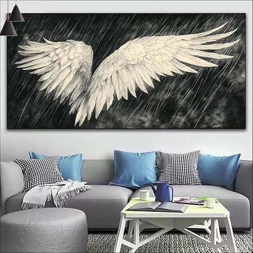 Flügel Malen Nach Zahlen Erwachsene Kit,Malen Nach Zahlen Schwarz und Weiß Anfänger DIY Paint by Numbers mit Pinseln und Acrylfarben,DIY Ölgemälde Basteln Set für Wall Deco (Ohne Rahmen) 30x90cm V-182 von Cexeqee