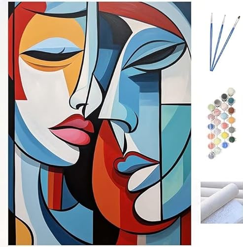 Malen Nach Zahlen Abstrakt Gesicht DIY Malen nach Zahlen für Erwachsene, DIY Öl Gemälde Anfänger für Kinder Malen Nach Zahlen mit Pinseln und Acrylfarben, für Home Décor (Ohne Rahmen) 40x50cm WK-596 von Cexeqee