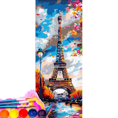 Malen Nach Zahlen Eiffelturm DIY Malen nach Zahlen für Erwachsene, DIY Öl Leinwand Gemälde Anfänger, Malen Nach Zahlen mit Pinseln und Acrylfarben, für Home Wall Décor (Rahmenlos) 20x60cm wk-732 von Cexeqee