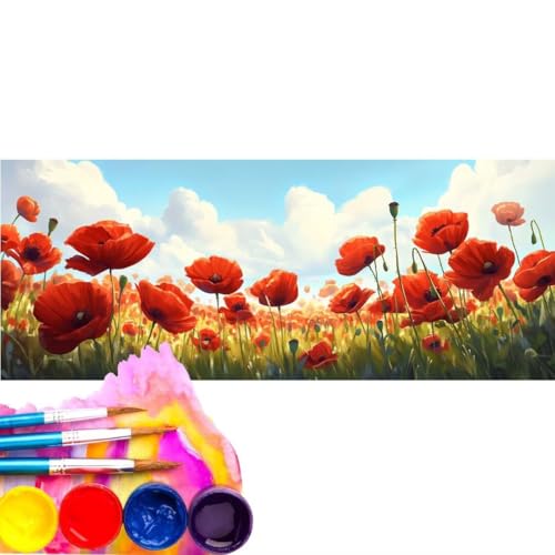 Malen Nach Zahlen Mohn DIY Malen nach Zahlen für Erwachsene, DIY Öl Leinwand Gemälde Anfänger für Kinder , DIY Malen Nach Zahlen mit Pinseln und Acrylfarben, für Home Décor (Rahmenlos) 30x60cm wk-210 von Cexeqee