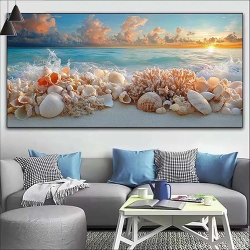 Muscheln Malen Nach Zahlen Erwachsene Kit,Malen Nach Zahlen am Meer Anfänger DIY Paint by Numbers mit Pinseln und Acrylfarben,DIY Ölgemälde Leinwand Basteln Set Wall Deco (Ohne Rahmen) 20x60cm V-32 von Cexeqee