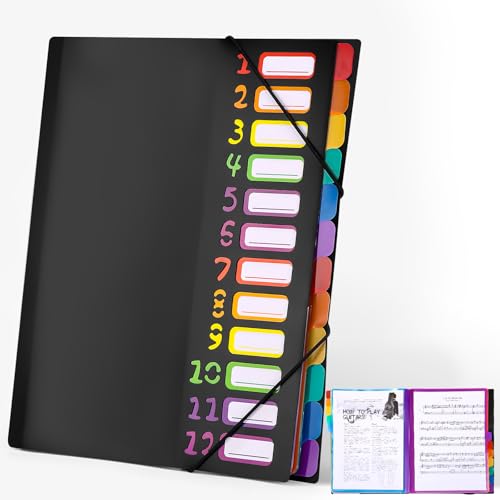 Dokumentenmappe A4,Tragbar Fächermappe mit 12 Fächern,Mit Etiketten,Ordner Organizer,Fächermappe A4,PP Kunststoff Ordnungsmappe Pultordner mit Gummizug,Wasserdicht,für Schule Bürobedarf von Cexovo