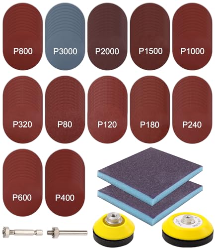 Cexovo Schleifscheiben Pad 128 Stück Schleifscheiben Pad Kit 75mm Schleifpapier Klett Schleifteller Polieraufsatz Schleifaufsatz für Akkuschrauber Bohrmaschine Körnung 80 to 3000 von Cexovo