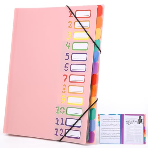 Dokumentenmappe A4,Tragbar Fächermappe mit 12 Fächern,Mit Etiketten,A4 Projektordner,mit Gummizug,Wasserdicht,zur Schreibtischorganisation und Aufbewahrung von Projektunterlagen,Rosa von Cexovo