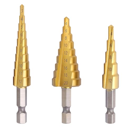 CeyMlem 3 Stück Stufenbohrer Set, Stufenbohrer Mit Sechskantschaft, Kegelbohrer, Kurze Länge, Bohrer Für Lochbohrungen, Für Metall, Holz, Metallbohrer Set 3-12 mm, 4-12 mm, 4-20 mm CeyMlem 3 Stück Stufenbohrer Set, Stufenbohrer Mit Sechskantschaft, Kegelbohrer, Kurze Länge, Bohrer Für Lochbohrungen, Für Metall, Holz, Metallbohrer Set 3-12 mm, 4-12 mm, 4-20 mm von CeyMlem