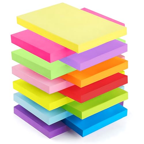 Ceysin 1200 Stück Haftnotizen 76 x 127mm, Sticky Notes Bunt Selbstklebende Klebezettel für Schule, Zuhause, Büro, 100 Blätter/Block, 12 Farben von Ceysin