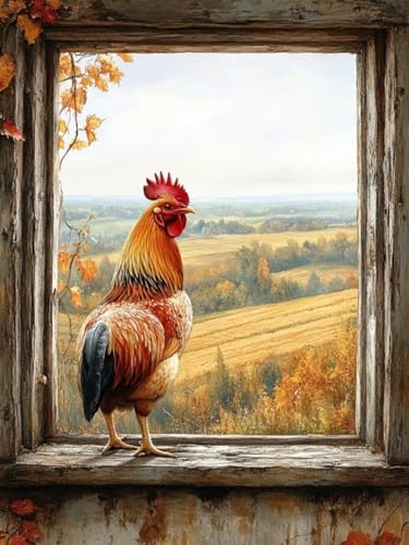 Diamond Painting Huhn, Landschaft Diamond Painting Viereckige Steine für Basteln Mädchen 8 Jahre, 5D DIY Diamant Mosaik Bastelset Erwachsene, Dimond Handwerk Geschenke für Zuhause Deko 30x40cm F-764 von Cgkgzehn