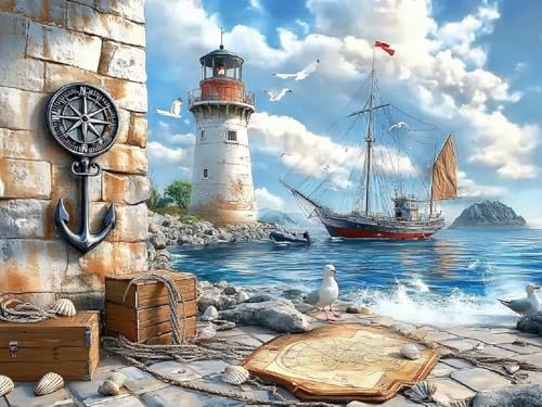 Diamond Painting Leuchtturm, Diamond Painting Viereckige Steine Navigation für Basteln Mädchen 8 Jahre, 5D DIY Diamant Mosaik Bastelset Erwachsene, Diamant Handwerk für Zuhause Deko 50x40cm C3-346 von Cgkgzehn