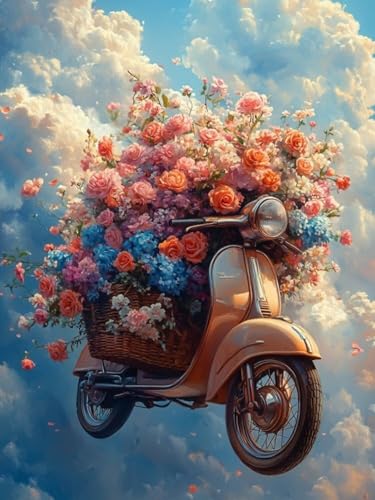 Diamond Painting Motorrad, Blumen Diamond Painting Viereckige Steine für Basteln Mädchen 8 Jahre, 5D DIY Diamant Mosaik Bastelset Erwachsene, Dimond Handwerk Geschenke für Zuhause Deko 45x60cm F-63 von Cgkgzehn