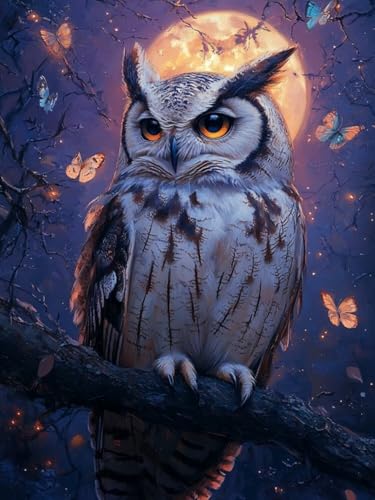 Eule Diamond Painting XXL 85x110cm, 5D Diamond Painting Kinder ab 6 Jahre Mond Quadratische Steine, DIY Diamant Bilder Bastelset Erwachsene, Mosaikherstellung Daiments Stickerei Festival Deko F-107 von Cgkgzehn