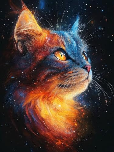 Katze Diamond Painting Groß XXL 60x80cm für Bastelset Kinder ab 6 Jahre, 5D Amazon Diamond Painting Tiere Set für Erwachsene Anfänger, DIY Full Diamant Set für Wanddeko Festival Geschenke C-257 von Cgkgzehn