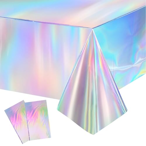 ChAuas 2 Stück Bunt Plastik Tischdecke, Laserholografische Tischtücher, Regenbogen Bunt Geburtstag Tischdecke, Rechteck Wasserdicht Tischtuch, für die Dekoration von Kindergeburtstagen 137x274cm von ChAusa