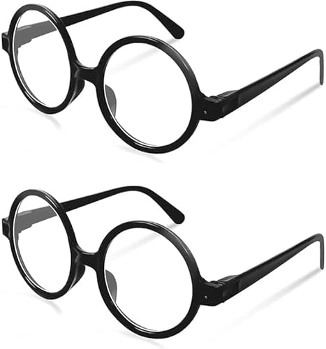 ChAusa 2 Stück Retro Runde Brillen Schwarz Runde Brille Ohne Stärke Zauberer Gläser Spielzeugbrille Hipsterbrille,Nerdbrille,Nerd Brille für Erwachsene und Kinder für Karneval Mottoparty von ChAusa