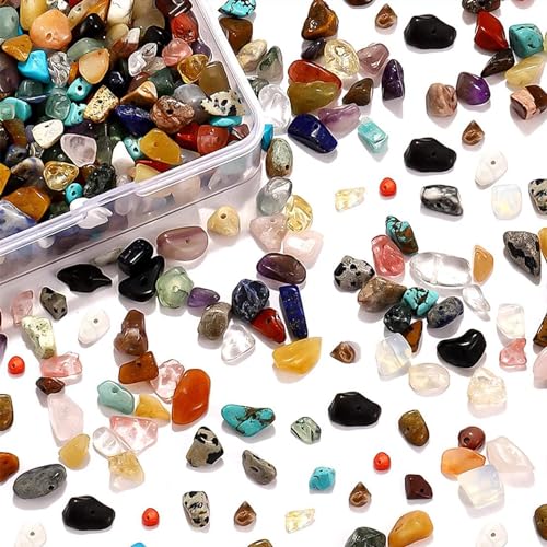 ChAusa 3 Box/Gemischte Farben Edelstein Perlen, 5-8mm Edelsteine mit Loch Naturstein, Natürlich Perlen zum Auffädeln, Unregelmäßige Edelstein Perlen, für DIY Armbänder, Halsketten, Ohrringe von ChAusa