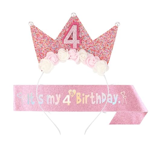 ChAusa 5. Geburtstag Dekorationen für Mädchen Set Rosa Stirnband und Glitzer Schärpe 5 Jahre alt Mädchen Geburtstag Dekorationen Party Zubehör von ChAusa