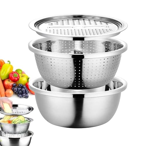 Chaies Edelstahlbecken mit Reifen, gratchen für die Küche - Gewürze Choppers | Multifunktionale - und waschschale, Reisspeisesiebs -Schüssel -Lebensmittelsimer zum Waschen Chaies Edelstahlbecken mit Reifen, gratchen für die Küche - Gewürze Choppers | Multifunktionale - und waschschale, Reisspeisesiebs -Schüssel -Lebensmittelsimer zum Waschen von Chaies
