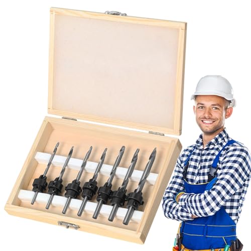 Chaies Gegenspülbohrer, Fräsbohrer-Set, 7-teilig, konische Holzbohrer | Set mit konischen Bohrern für Metall und Holz, Bohrer für Holzfräser, Herstellung von gefrästen Löchern Chaies Gegenspülbohrer, Fräsbohrer-Set, 7-teilig, konische Holzbohrer | Set mit konischen Bohrern für Metall und Holz, Bohrer für Holzfräser, Herstellung von gefrästen Löchern von Chaies