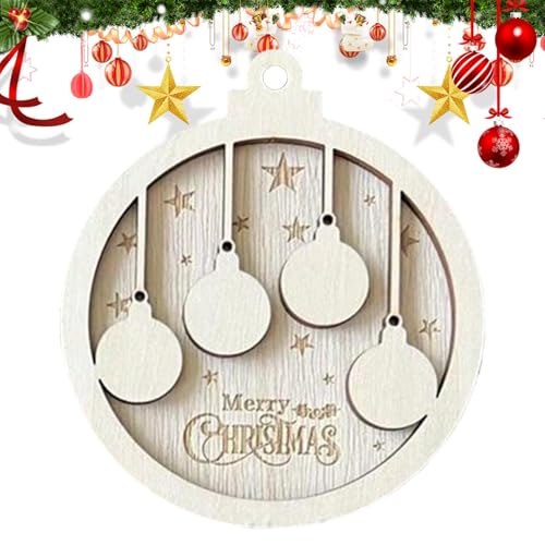 Chaies Holzornamente zum Basteln, runde Holzscheiben | Runde Weihnachtsscheiben mit Sternmuster für Kunsthandwerk, Holzkreise für Kunst, hängende Weihnachtsdekoration für Baum von Chaies