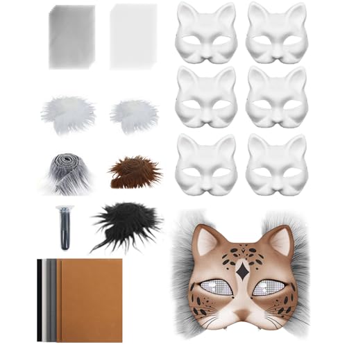 Chaies Katzenmasken Set, Unbemalte Katzenmasken Set, Bastelset Mit Netzstoff Und Samtstoff-Zubehör Für Karneval Cosplay Party Maskerade Chaies Katzenmasken Set, Unbemalte Katzenmasken Set, Bastelset Mit Netzstoff Und Samtstoff-Zubehör Für Karneval Cosplay Party Maskerade von Chaies