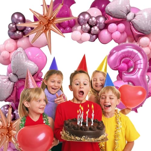 Chaies Rosa Ballon-Geburtstagsparty-Set, rosa Geburtstagsdekorationen | Schleifen-Zahlen-Geburtstagsdekorationen-Party-Set,Rosafarbene Rosen-Ballonschleife, Folien-Zahlen-Latex-Luftballons, von Chaies