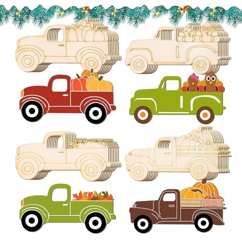 Chaies Unvollendete Holzscheiben für Weihnachtswagen, Dekoration aus Holz, Weihnachts-Lkw, Baumschmuck zum Aufhängen, in Form eines Weihnachtswagens, zum Basteln, Basteln von Chaies