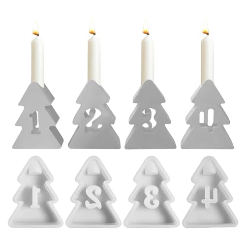 Chaies Weihnachts-Silikonform-Kerzenhalter, Silikonform für Weihnachtskerzenhalter | 4 x Kerzenbasisformen in Form von hohlen Zahlen für Weihnachtsbaum, Kunsthandwerk, Epoxidharz-Formen von Chaies