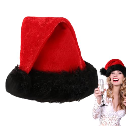 Chaies Weihnachtsmannmütze, Erwachsene, Weihnachtsmannmütze, Weihnachtsmütze, Weihnachtsmütze, Weihnachtsmütze, klassisch, Winter, Unisex, mit schwarzen Bändern, Cosplayhut für den Urlaub von Chaies