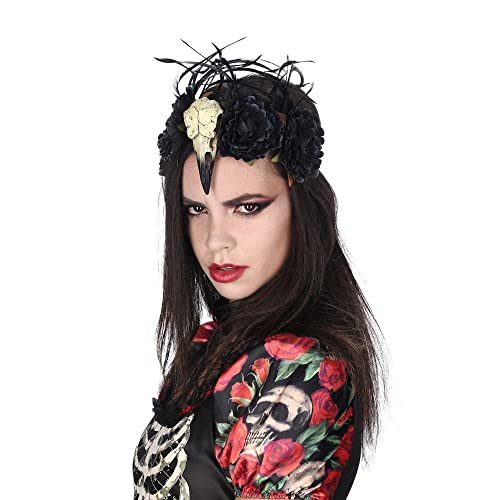 Chaks Haarband VAUDOU Schädel Vogel Blumen Schwarz – Zubehör für Verkleidung – Cosplay für Halloween – Thema(e): von Chaks